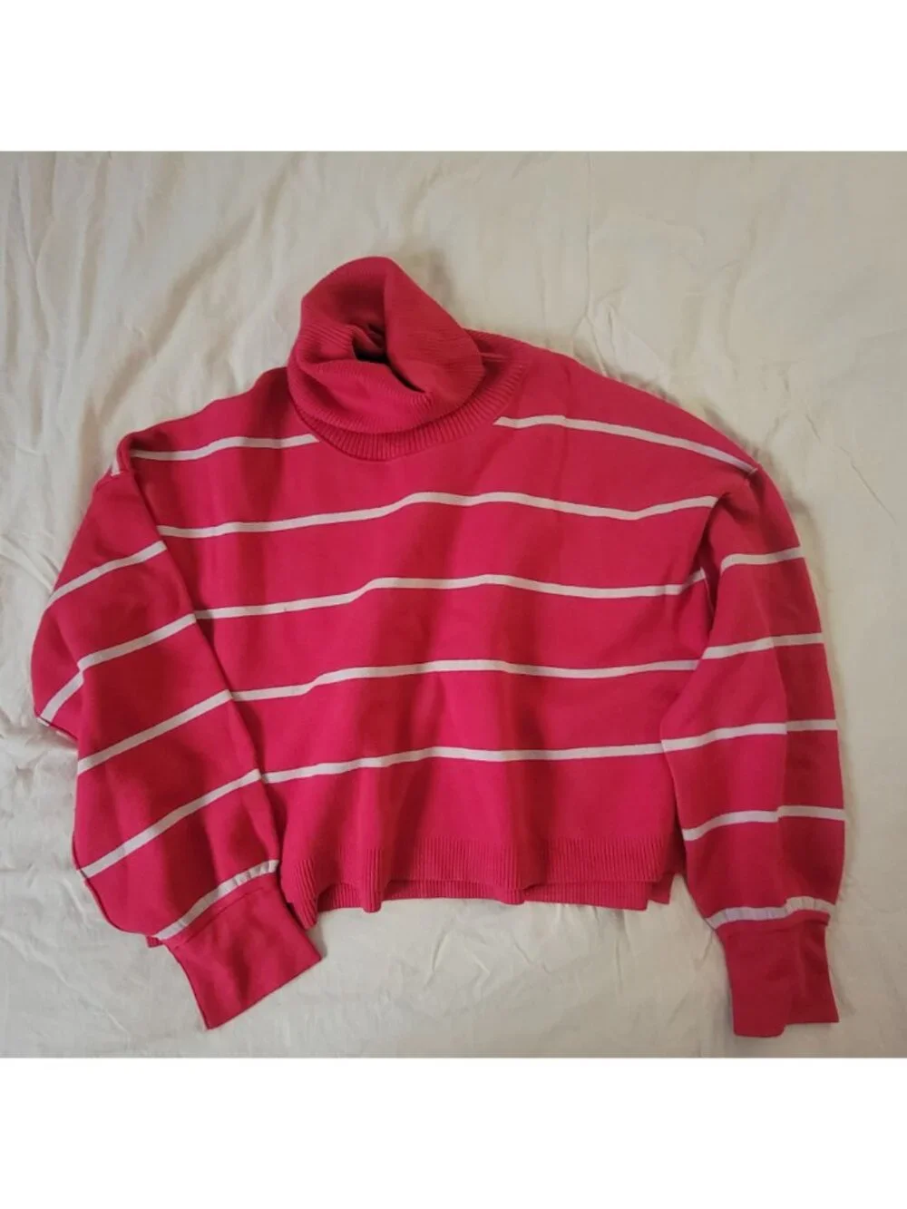NEW Free People Paulie Striped Turtleneck Sweater Cropped Preppy 90s Womens L